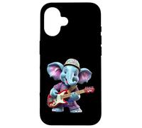 Mignon éléphant à Bascule Jouant de la Guitare électrique Animal de Dessin animé Coque pour iPhone 16