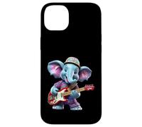 Mignon éléphant à Bascule Jouant de la Guitare électrique Animal de Dessin animé Coque pour iPhone 14 Plus
