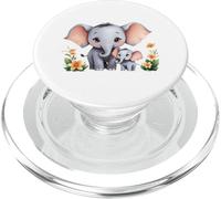 Mignon éléphant Maman et Jeune Veau Art Floral PopSockets PopGrip pour MagSafe