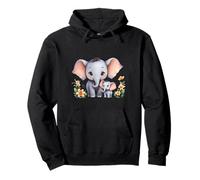 Mignon éléphant Maman et Jeune Veau Art Floral Sweat à Capuche