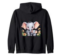 Mignon éléphant Maman et Jeune Veau Art Floral Sweat à Capuche