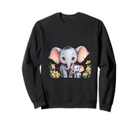 Mignon éléphant Maman et Jeune Veau Art Floral Sweatshirt