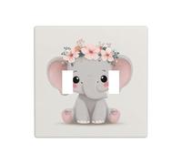 Mignon éléphant portant une couronne florale, double gang à bascule, plaque murale, décoration d'interrupteur, taille standard - 11,4 x 11,4 cm