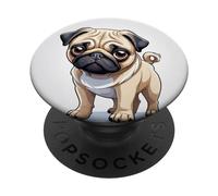mignon et joyeux chien carlin dessin animé pour tomber amoureux PopSockets PopGrip Interchangeable