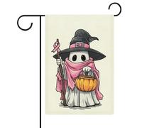 Mignon fantôme sorcière tenant un bâton drapeau de jardin saisonnier vacances toile de jute double face maison cour drapeaux extérieurs 30,5 x 45,7 cm