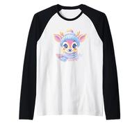 Mignon Faon Hiver forêt Portrait Graphique bébé cerf Bleu Manche Raglan