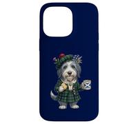 Mignon Femme Bearded Collie Lady Chien Café Drapeau Angleterre Coque pour iPhone 14 Pro Max