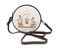 Mignon feuille fantôme champignons fleurs d'automne femmes sacs à bandoulière ronds en cuir sac à bandoulière sac à main