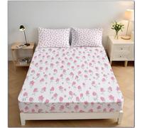 Mignon Floral Drap Housse à Imprimé Petit Rose Matelas Respirant, Antidérapants Résistant aux Rides 180x200cm, Drap Housse pour Matelas de 30 cm d'épaisseu, Poudre de Quartz Rose