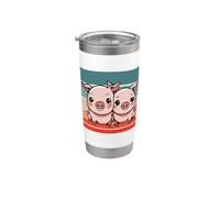 Mignon frère bébé petit cochon rose soeur amoureux des Gobelet isotherme en acier inoxydable double paroi