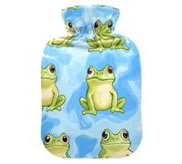 Mignon grenouille bleu ciel bouillotte pour eau chaude avec housse souple, compresses chaudes de 2 L pour le corps pour les thérapies chaudes et froides