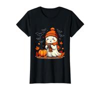 Mignon Halloween fantôme Boire du café Automne Automne congé Femmes T-Shirt Graphique avec Valeur