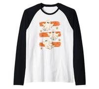 Mignon Halloween fantôme Trio rétro Effrayant Orange rayé Automne Manche Raglan