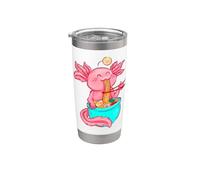 Mignon Heureux Axolotl Mangeant Ramen Anime Kawaii Enfants Filles Adolescents Gobelet isotherme en acier inoxydable double paroi