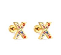 Mignon initiale de petites boucles d'oreilles pour femmes cartilage dainty 20g arc-en-ciel cubique zirconia 26 lettre