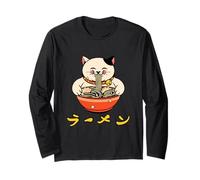 Mignon Japonais Anime Chat Mangeant Ramen Japon Bande dessinée Manche Longue