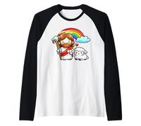 Mignon Jésus-Christ Berger Agneau Arc-en-Ciel Enfant Christianisme Manche Raglan