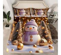 Mignon Kawaii Bonhomme de Neige Drap-Housse 90x190 Or Bal de Noël Drap Housse Décoration de Chambre,Hiver Noël Sapin Drap de Lit Garçon Fille,Vacances Flocon de Neige Draps