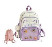 Mignon Kawaii Cat Ita Sac à dos avec affichage épingle - Sac d'école Y2K pour filles et femmes, sac à dos en nylon avec breloque en peluche et 5 badges, 2 tailles, violet, 43cm
