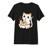 Mignon Kawaii Cat Ramen Nouilles Anime Humoristique Japonais Esthétique T-Shirt Haut de Gamme