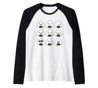Mignon Kawaii Onigiri Visages Japonais Boule de Riz Design Nourriture Manche Raglan