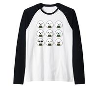 Mignon Kawaii Onigiri Visages Japonais Boule de Riz Design Nourriture Manche Raglan