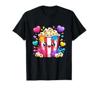 Mignon Kawaii Popcorn Movie Night Colorful Hearts T-Shirt