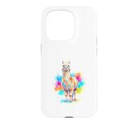 Mignon Lama Alpaga Aquarelle Éclats de Couleur Coque pour iPhone 15 Pro