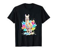 Mignon Lama Alpaga Aquarelle Éclats de Couleur T-Shirt