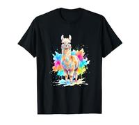 Mignon Lama Alpaga Aquarelle Éclats de Couleur T-Shirt Graphique avec Valeur