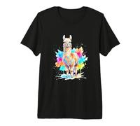 Mignon Lama Alpaga Aquarelle Éclats de Couleur T-Shirt Haut de Gamme