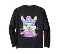 Mignon Lama Alpaga Souriant Hiver Portrait Graphique Animal Manche Longue
