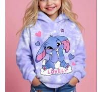 Mignon lapin bleu Lulu de dessin animé, motif point de croix, teinture violette fraîche, sweat-shirt à capuche ample et confortable à manches longues pour jeunes filles, convient pour l'automne/l'hive
