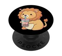 Mignon Lion Bubble Tea Kawaii Anime Lions Amant Filles PopSockets PopGrip Adhésif