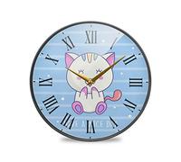 Mignon Main Dessiner Chat Chaton Caricature Murale Décoratif Moderne Horloge de Mur Circulaire Silencieuse Horloges pour Enfant Garçons Le Bureau à Domicile Cuisine Chambre école Décor(9.5In 11.9In)
