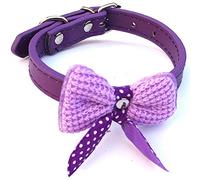 Mignon Mode tissé Fluff Bowknot réglable en Cuir PU Colliers pour Animaux de Compagnie pour Chien et Chat 1 pcs, Violet Robuste et pratiqueDesign Durable