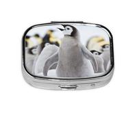 Mignon motif pingouin imprimé - Pilulier méta à 2 compartiments - Organiseur portable