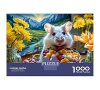 Mignon Mouse avec Snacks 1000 Pièces Solide Carton Puzzle Mouse et Dog en Sunflower Field Ados Éducatif Scolaire Cognitif 70x50cm/1000pcs