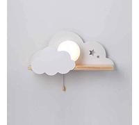 Mignon Nuage Applique murale avec interrupteur à cordon de serrage, lampe de chevet moderne en verre boule d'agneau avec étagère en bois, escalier de salon, couloir créatif, 45 x 21 cm (blanc)