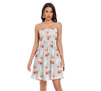 Mignon Orange Renards Gris Taille Empire Silhouette A-Line Robe d'été W nd Escapade, Mignon renard orange gris, S