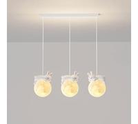 Mignon Ours Pendentif avec Impression 3D Lune Globe Dessin Animé Lapin Endormi Lustre Enfants Planète Lampe Suspendue Chambre D’Enfants 3 Lumière Suspendue pour GA, Rabbit 3 Lights