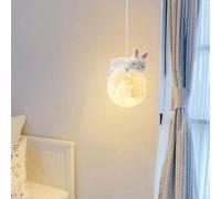 Mignon Ours Pendentif avec Impression 3D Lune Globe Dessin Animé Lapin Endormi Lustre Enfants Planète Lampe Suspendue Chambre D’Enfants 3 Lumière Suspendue pour GA, Rabbit