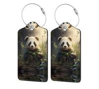 Mignon Panda Plante Business Voyage PU Cuir Étiquette Convient pour Sac à Main Sac à Dos Bagage, noir, 2 PCS