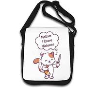 Mignon petit chat chaton mère I Crave Violence poisson couteau sac bandoulière blanc