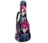 Mignon petit crâne 106,7 cm Sac pour guitare acoustique avec bandoulière réglable et crochet arrière, convient pour guitares électriques, basses, guitares classiques, ukulélé, Adorable petit crâne,