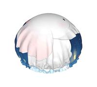 Mignon petit lapin éléphant peignant un bonnet de douche et bonnet de bain pour femme, bonnet de douche imperméable surdimensionné réversible grand conçu pour toutes les longueurs de cheveux, bonnet