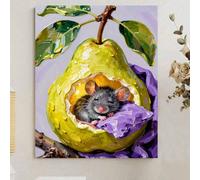 Mignon petit loir dans une poire jaune, peinture à numéro DIY, peinture faite à la main, décoration intérieure pour adultes, cadeau de fête, décoration murale 40x50cm,20x30cmNon-tissé