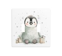 Mignon pingouin de Noël double gang à bascule plaque murale interrupteur décoration taille standard - 11,4 x 11,4 cm