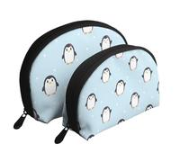 Mignon Pingouin et Neige imprimés, Trousse de Maquillage Coquille Femme Petit Porte-Monnaie Trousse de Toilette Trousse à cosmétiques 2 pièces