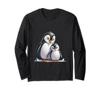 Mignon Pingouin Maman et bébé Animal de l'Antarctique Manche Longue